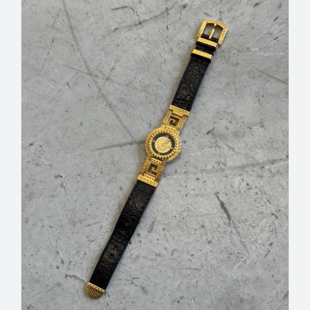 Gianni Versace 90’s  vintage and Black and gold  Watch with Greek Key Design
